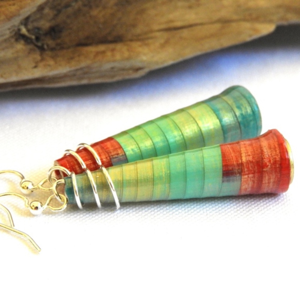 Beautiful Boho Aqua Paper Bead Earrings - Picture 1 of 6